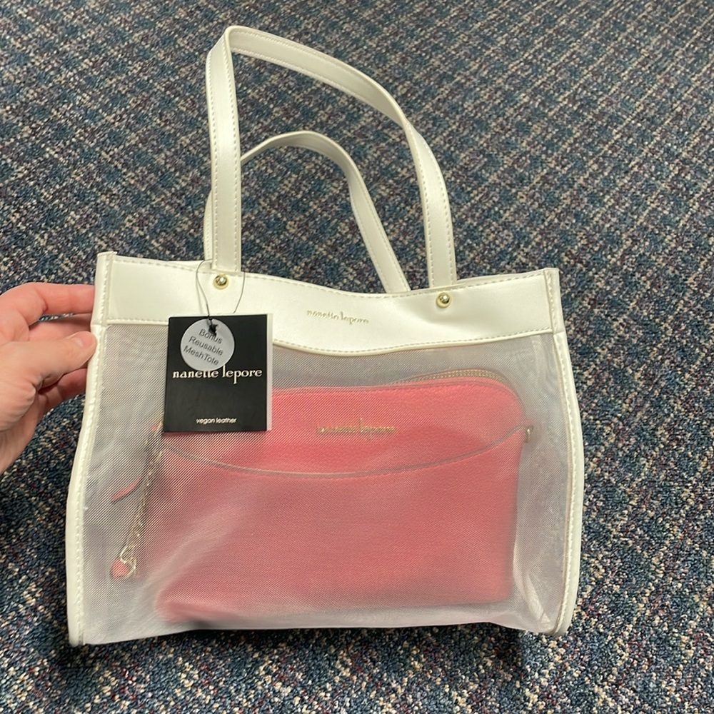 NWT Nanette Lepore Coral crossbody bag with white mesh bag